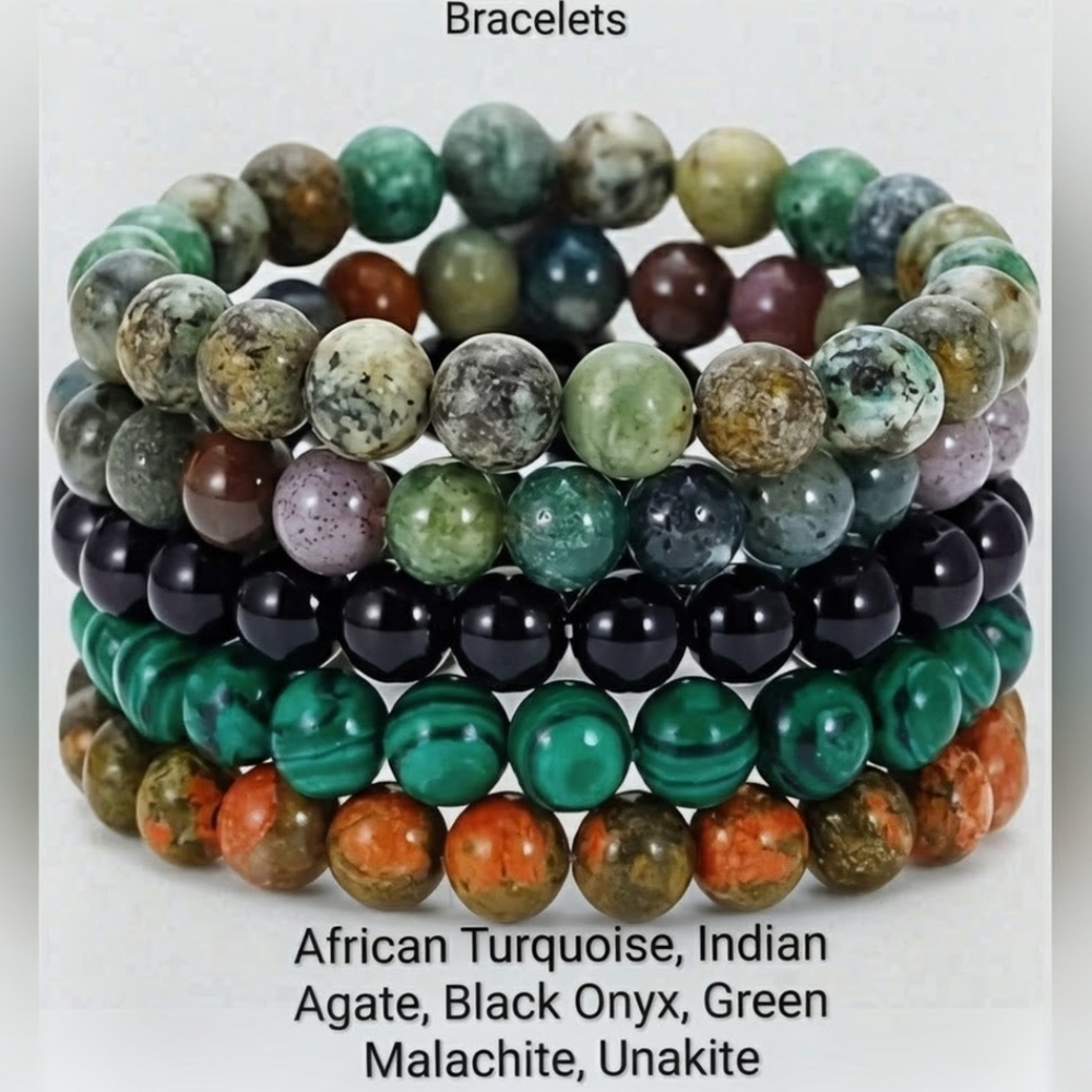 Stone Bracelets Green Black Crystal Gemstone Beaded Bracelet Set